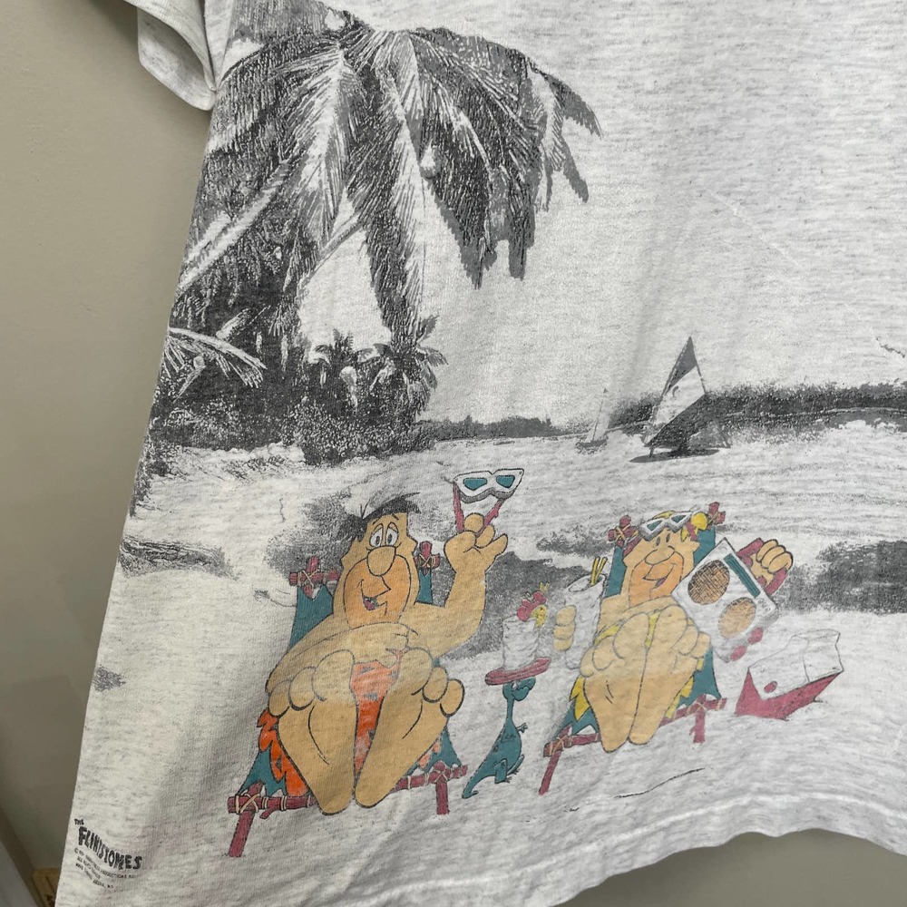 Vintage 1991 Dated Single Stitch Flintstones Graphic Print Tee Gray M - Picture 3 of 11